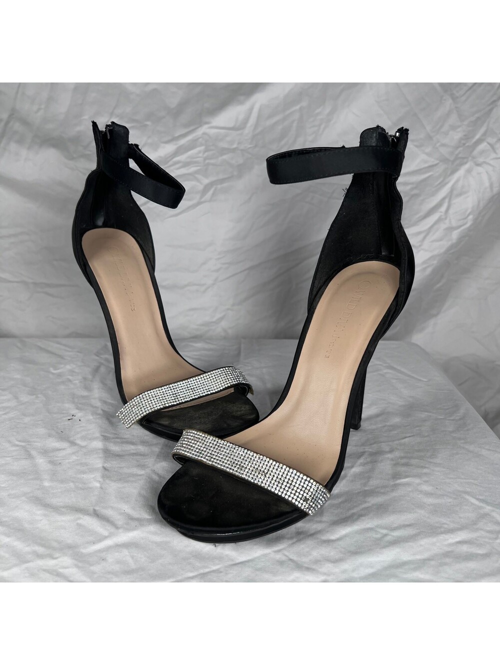 Wild Diva Lounge Size 9 Black Rhinestone Ankle Strap Stiletto Heels